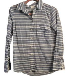 J. Crew blue striped cotton blouse womens Medium M button front collar